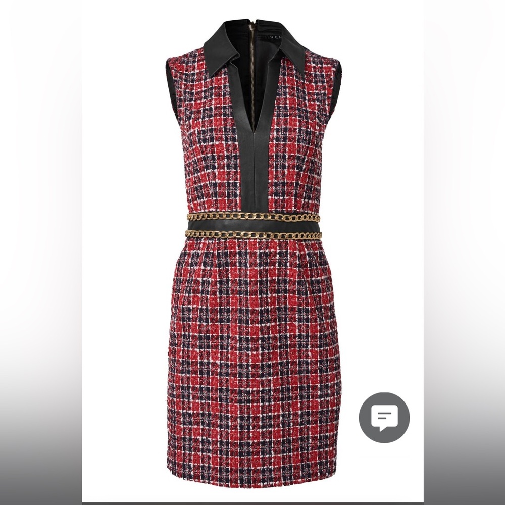 Red and black plaid tweed dress